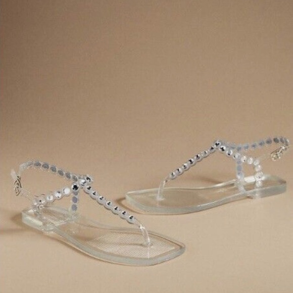 Jeffrey Campbell Jemmin Embellished T Bar Clear Jelly Sandals NIB 10 - Picture 3 of 5